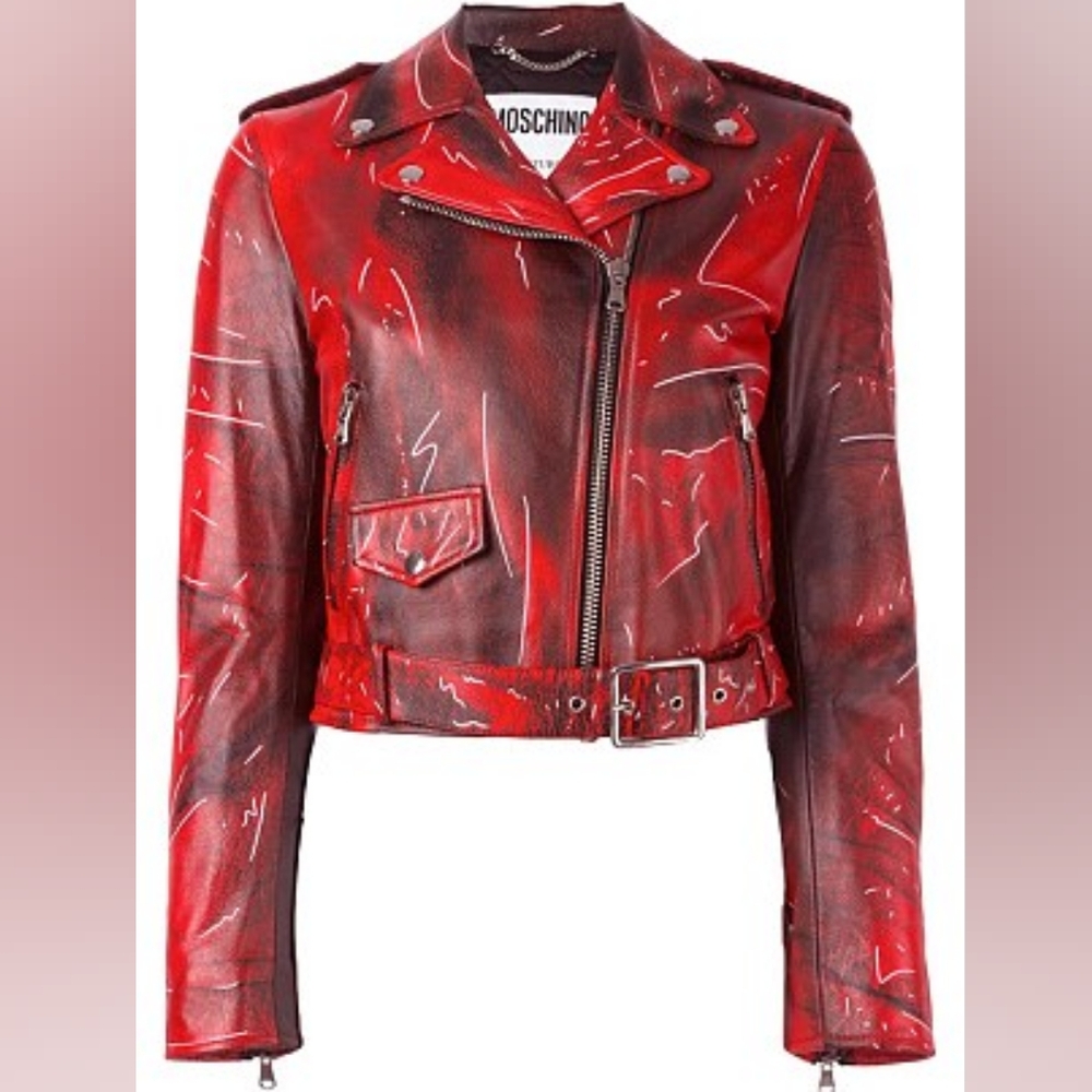 Moschino Couture Red Moto Leather Jacket